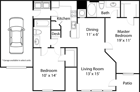 the floor plan of a bedroom apartment with a living room and a dining room